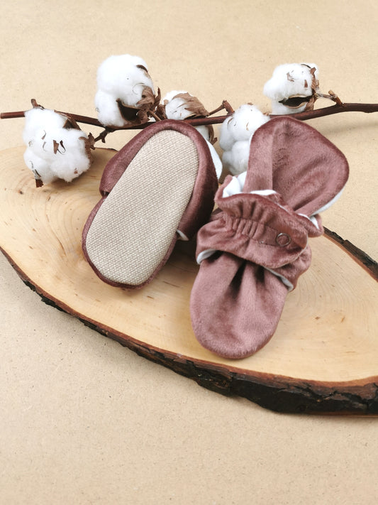 Baby Booties Dried Rose Velvet Cotton Moon