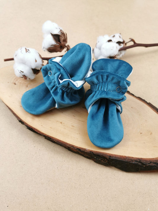 Baby Booties Turquoise Velvet Cotton Moon