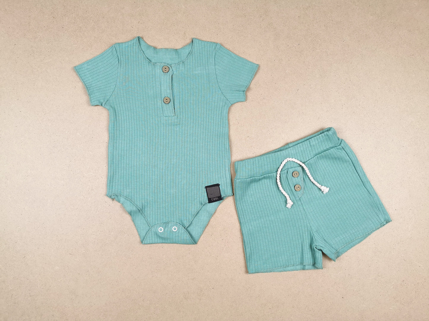 Ribbed Set Overlocked Body & Shorts Mint